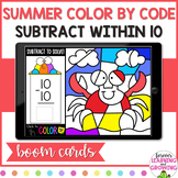 Summer Digital Color by Code Subtraction Within 10 Boom Cards