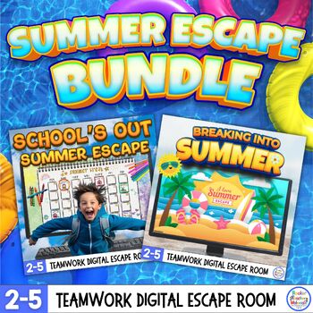 Preview of Summer Digital Escape Room Bundle | End of Year | Teamwork Puzzle Escape Games