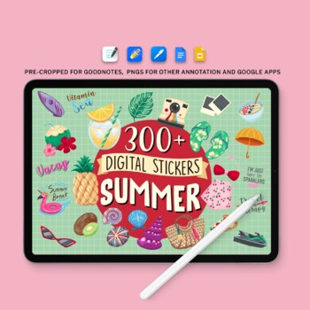 Preview of Summer Digital Sticker Pack, 300+ png Digital Planner Stickers, Pre-Cropped