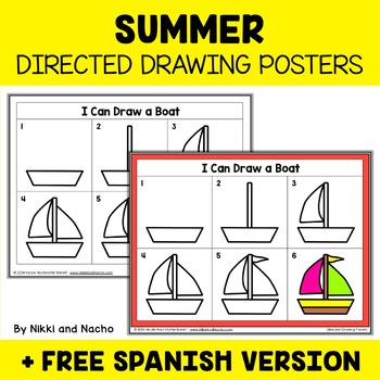 Preview of Summer Directed Drawing Posters + FREE Spanish