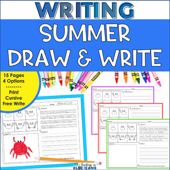 Preview of Summer Directed Drawing Writing Prompts - Print and Cursive Handwriting Practice
