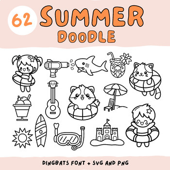 Preview of Summer Doodle Font + Outline Clipart