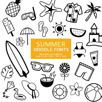 Preview of Summer Doodle Fonts, Instant File otf, ttf Font Download, Digital Tropical Font