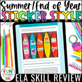 Summer ELA Digital Skill Review Sticker Style Activity mad