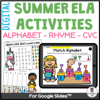 Preview of Summer ELA Google Slides™ Activities Phonics  Alphabet CVC