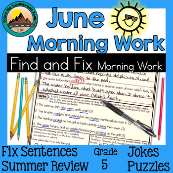 Preview of Summer Morning Work ELA Fix Sentences Grammar Parts of Speech Review Worksheets