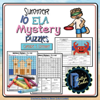 Preview of Summer ELA Color by Code Mystery Puzzles: Fifth Grade Edition