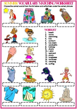 summer esl vocabulary worksheets by mary s class tpt