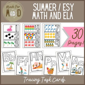 Preview of Summer and ESY | Math and ELA Tasks | Activity Packet | Printables | Task Cards