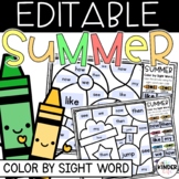 Summer Editable Color by Sight Word | End of the Year Sigh