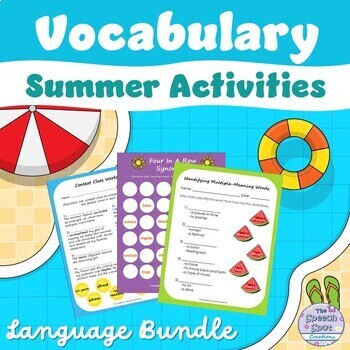 Preview of Summer Elementary Vocabulary & Figurative Language Activities, Games, Worksheets