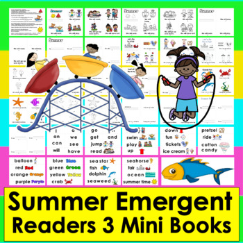 Summer Emergent Readers + Word Wall - 3 Books - 4 Versions of Ea Summer School