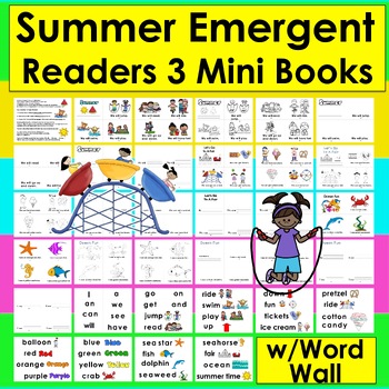 Preview of Summer Emergent Readers + Word Wall - 3 Books - 4 Versions of Ea Summer School