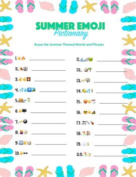 Preview of Summer Emoji Pictionary Activity