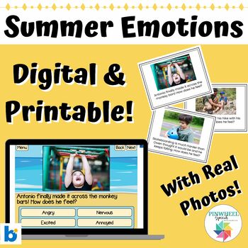 Preview of Summer Emotions Boom Cards™ Feelings Social Skills Speech Therapy SEL Activity