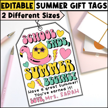 Preview of Summer End Of The Year Gift Tags Template Editable Groovy EOY Students & Teacher