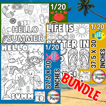 Preview of Summer End Of The year Coloring Bulletin Board Decor Collaborative Poster Bundle