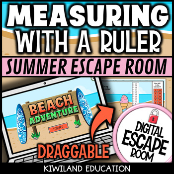 Preview of Summer End Of Year Ruler Measurement Digital Escape Room with Measuring Activity