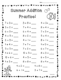 Summer / End of Year Basic Addition Facts Practice Set of 