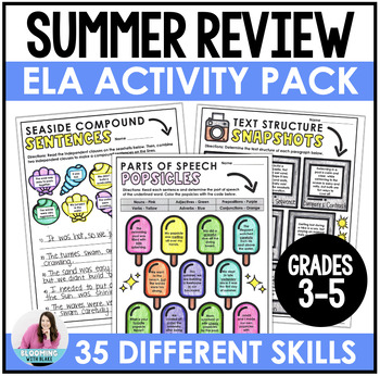Preview of 3rd, 4th, 5th Summer & End of Year ELA Review Packet - Reading Writing Grammar