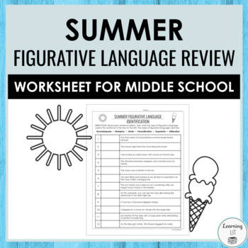 Preview of Summer End of Year Figurative Language Review Worksheet for Middle School