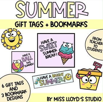 Summer End of Year Gift Tags and Bookmarks! Student Gift from Teacher