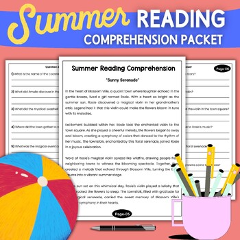 Preview of Summer/End of Year Reading Comprehension Worksheet 2nd Grad Packet