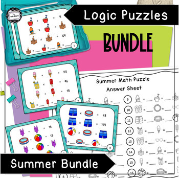 Preview of Summer End of Year Review Logic Puzzle Brain Teaser Enrichment Activity Bundle