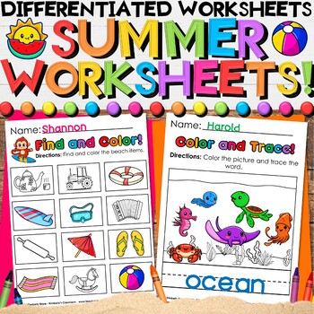 Preview of Summer & End of Year Review Worksheets with Math & Writing Practice Activities