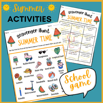 Preview of Summer End of Year Scavenger Hunt Game Speech Therapy centers activities primary