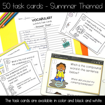 Summer / End of Year VOCABULARY 50 Task Cards | Summer Packet | Digital ...