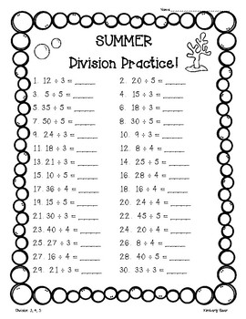 summer end of the year division practice packet 4 leveled worksheets