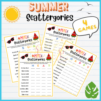 Preview of Summer End of year Scattergories Game sight word problem small groups middle 7th