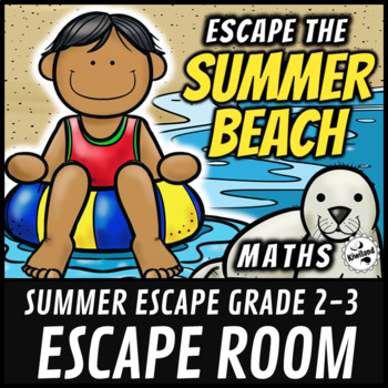 Preview of Summer Escape Room The Beach Math Mystery 2nd and 3rd Grade Back To School