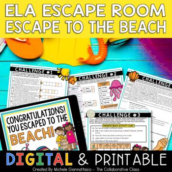 Preview of Summer Escape to the Beach ELA Escape Room | End of Year Review | UEMayDeals3
