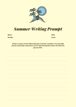 Preview of Summer Essay Writing Prompt Worksheet