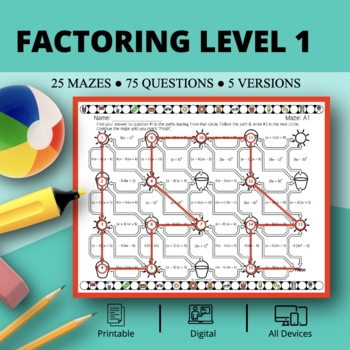 Preview of Summer: Factoring Level 1 Maze Activity