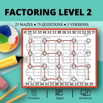 Preview of Summer: Factoring Level 2 Maze Activity