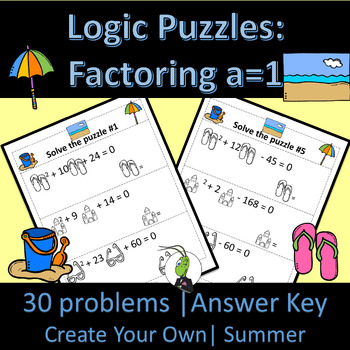 Preview of Summer Factoring Trinomials A=1 | Number Sense Logic Puzzles | Algebra 1