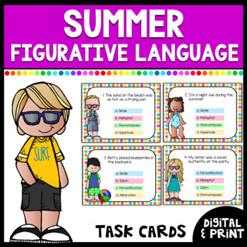 Preview of Summer Figurative Language Task Cards | Digital & Print