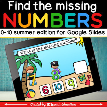 Preview of Summer Find the missing number Google Slides activity numbers 1-10
