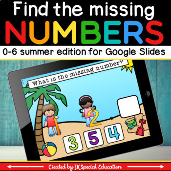 Preview of Summer Find the missing numbers activity for Google Slides with Numbers to 6