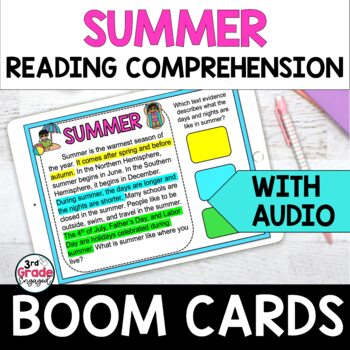 Preview of Summer Finding Citing Text Evidence Reading Boom Cards Task Cards with Audio