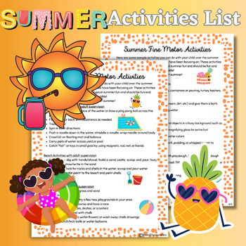 Preview of Summer Fine Motor Activities for Parent Communication for OTs, PTs, & Teachers