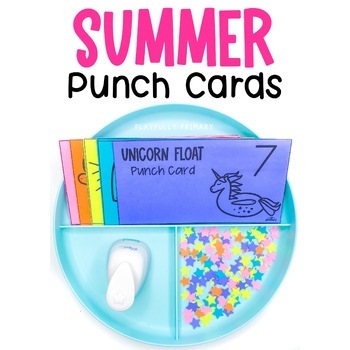 Preview of Summer Fine Motor Hole Punch, Summer Theme Math Fine Motor Task Box Cards