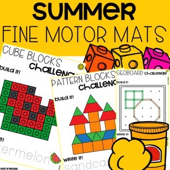 Preview of Summer Fine Motor Math Mats for Preschool, Pre-K, and Kindergarten
