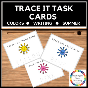 Preview of Summer Fine Motor Trace It Color Identification and Spelling Task Cards: 