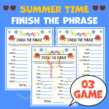 Preview of Summer Finish the Phrase game social studies writing activities early finishers