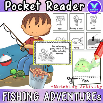 Preview of Summer Fishing Adventures GAME Pocket Chart Match Vocab Kindergarten NO PREP