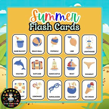 Summer Flashcards | Words Matching | Summer Memory Game Flash Cards